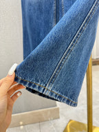Straight Leg Denim Jeans With Leather Patch